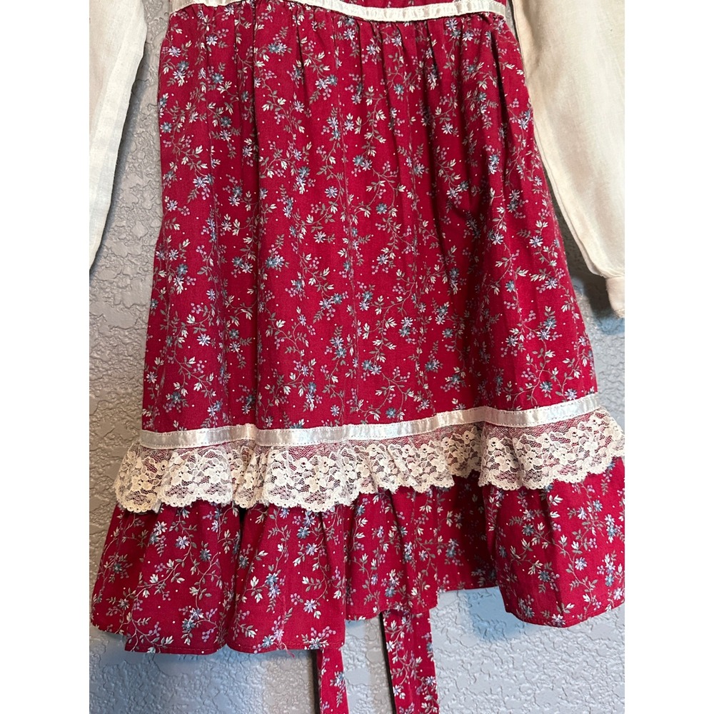 Vintage Gunne Sax Girls Dress 6X Burgundy Floral Lace Prairie Victorian Red - Picture 7 of 16
